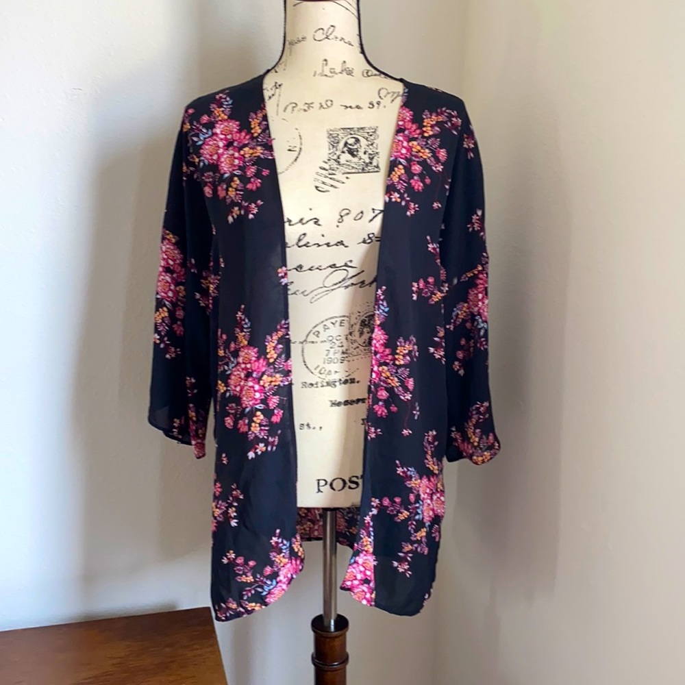 Kimono black floral print XL